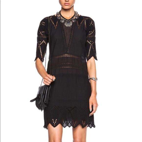Ulla Johnson Black Lupe Eyelet Lace Cotton 1/2 Sleeve Dress Size 2 - Picture 1 of 8
